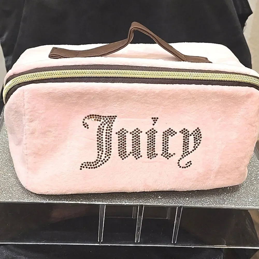 Juicy Couture‎ Y2K Zip-Around Rhinestone Logo Velour Cosmetic Organizer